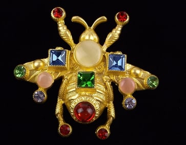 Big Mint Enameled Jelly Belly Rhinestone Bee Insect Brooch