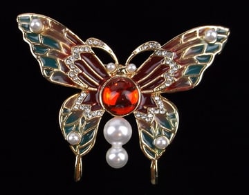 Mint Enameled Jelly Belly Rhinestone Butterfly Brooch