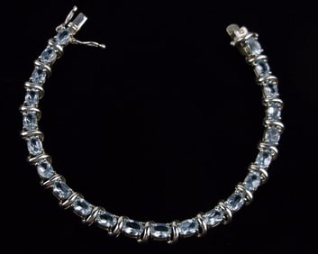 Mint Sterling Silver 16.5cttw Blue Topaz Tennis Bracelet 7" Vint