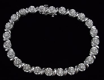 Mint Vint Sterling Silver Diamond Tennis Bracelet 7.5"
