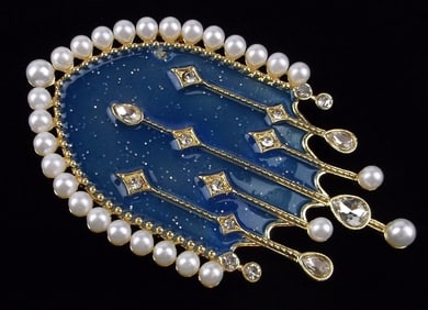 Big Mint Enameled Rhinestone Cathedral Shooting Star Brooch