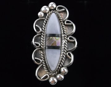 Mint 1960s Navajo Sterling Silver MOP Abalone Ring 7