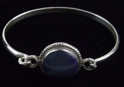 Mint Thick Vint Taxco Sterling Silver Lapis Bracelet 6-7.5"