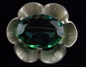 Mint Vint 1930s EXQUISITE Signed Green Stone Brooch