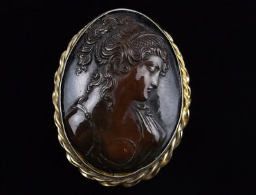 Stunning 1910s Art Nouveau Gold Over Sterling Cameo Brooch