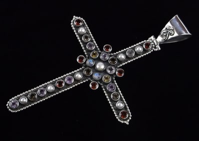 Huge Mint Sterling Silver Moonstone Cross Pendant Nicky Butler?