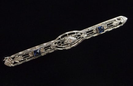 Mint 1920s Art Deco 10kt Gold Diamond Tanzanite Brooch 3.17g