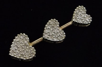 Mint Vintage 10kt Gold Diamond Heart Tier Drop Pendant 1.51g