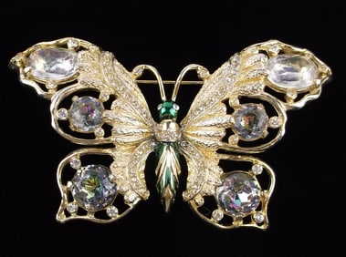 RARE New 1950s CastleCliff Rhinestone Butterfly Brooch