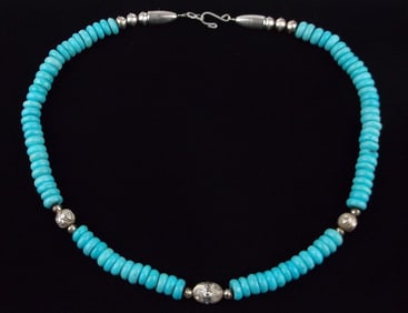 Mint Big Navajo Sterling Silver Turquoise Necklace 21"