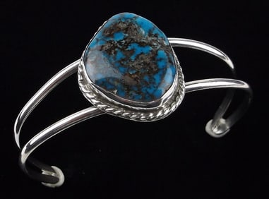 Mint Vint Navajo Sterling Thunder Mt Turquoise Cuff Bracelet 7-8"
