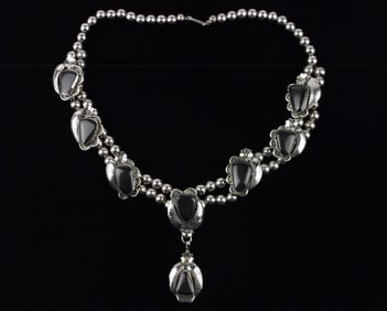 Huge Heavy Navajo Sterling Onyx Squash Blossom Necklace 21"