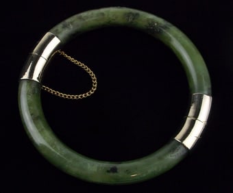 Mint 1950s 10kt Gold Genuine Jade Locking Bracelet 6-7.5"