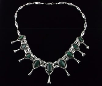 Huge 1960s Navajo Sterling Squash Blossom Necklace 27" Mint