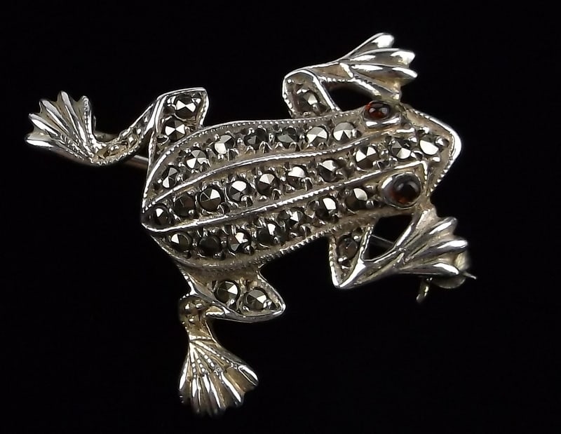 Mint Vintage Sterling Silver Marcasite Frog Brooch: Guaranteed Solid 925 Sterling Silver, in Excellent Condition