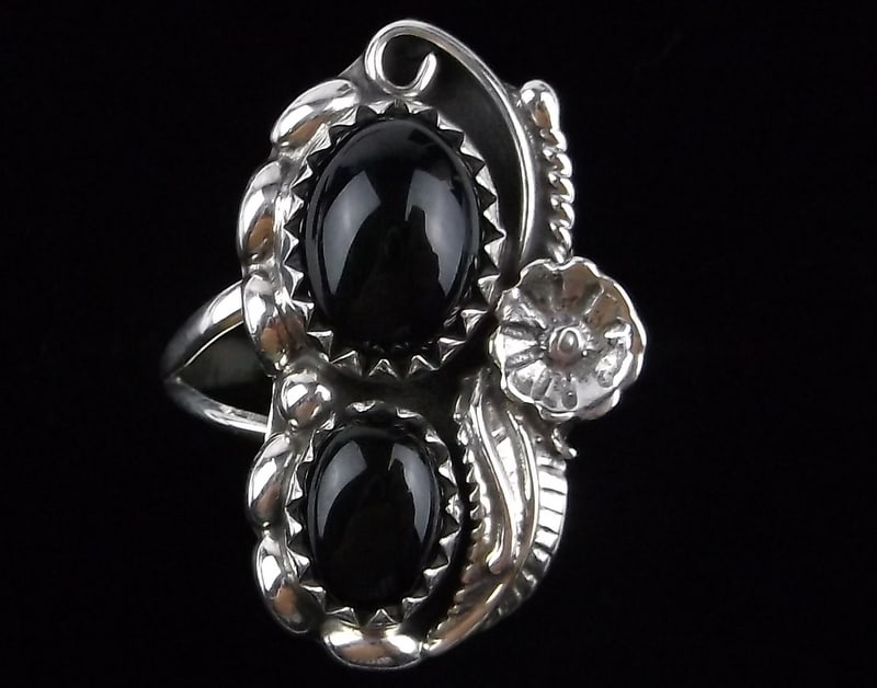 Mint Navajo Sharon Cisco Sterling Silver Onyx Ring 5 Vintage (1 of 2)