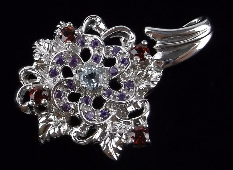 New Vint Designer Sterling Silver Topaz Amethyst Garnet Pendant (1 of 3)