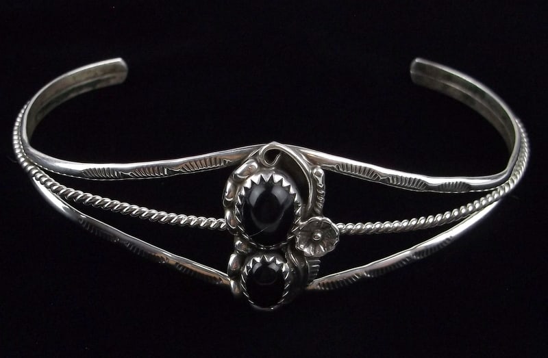 Mint Navajo Sharon Cisco Sterling Silver Onyx Cuff Bracelet 6-7.5" (1 of 4)