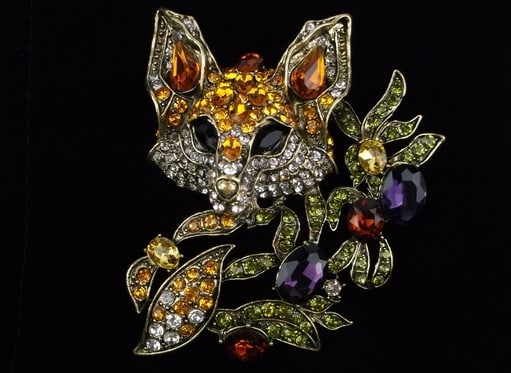 Big Mint Enameled Rhinestone Fox Brooch (1 of 2)