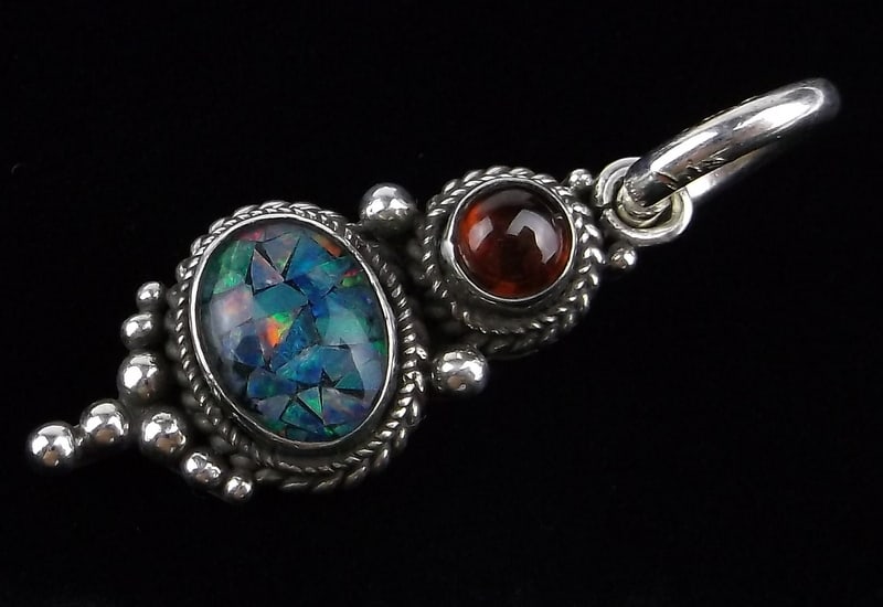 Mint Vintage Sterling Silver Opal Garnet Pendant (1 of 2)
