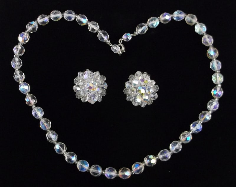 Mint Vintage 1950s Crystal Necklace Earrings Set 17": Mint Condition, In Like New Condition, Perfect