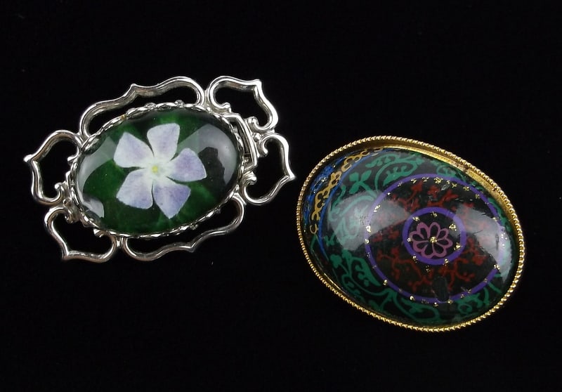 2 Mint Vintage 1960s Brooch Lot Mosaic and Flower: Mint Condition, In Like New Condition, Perfect