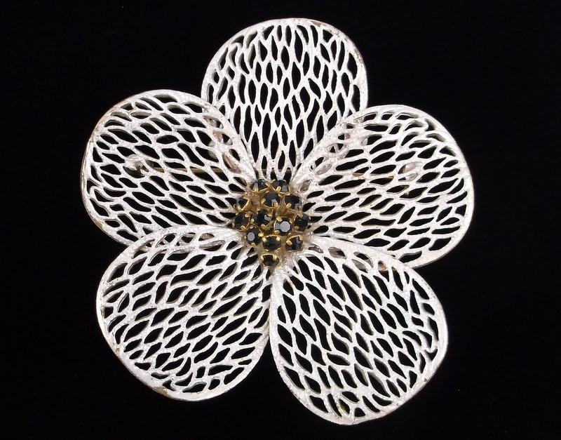 Big Mint Vintage 1960s Enameled Rhinestone Flower Brooch (1 of 3)