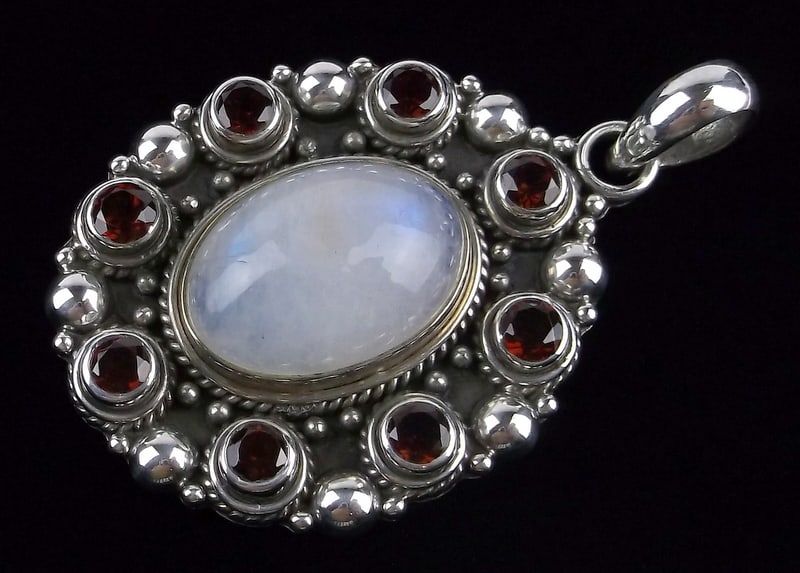 Mint Big Designer Sterling Silver Moonstone Garnet Pendant (1 of 4)