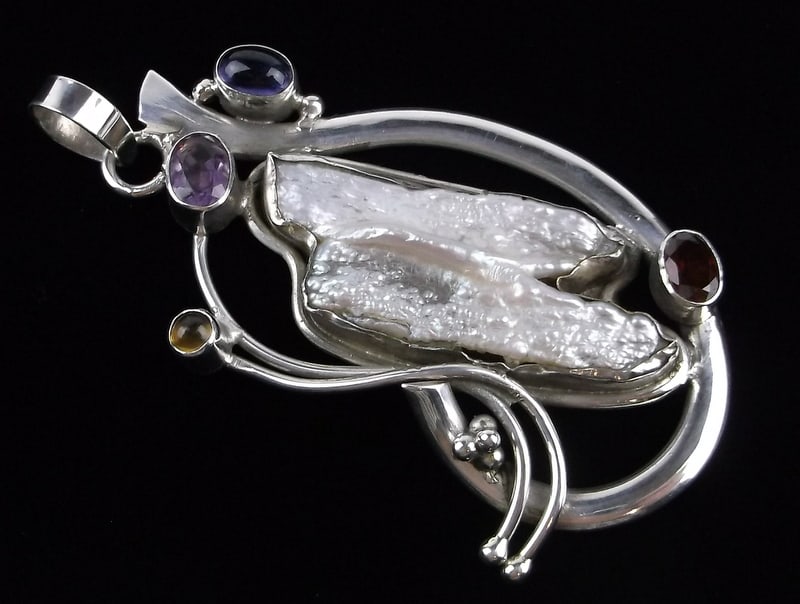 Big Mint Vint Designer Sterling Silver Amethyst Garnet Pendant: Guaranteed Solid 925 Sterling Silver, in Excellent Condition