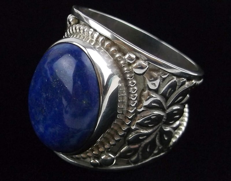 New Vint Big Thick Nepal Sterling Silver Lapis Lazuli Ring 10 (1 of 4)