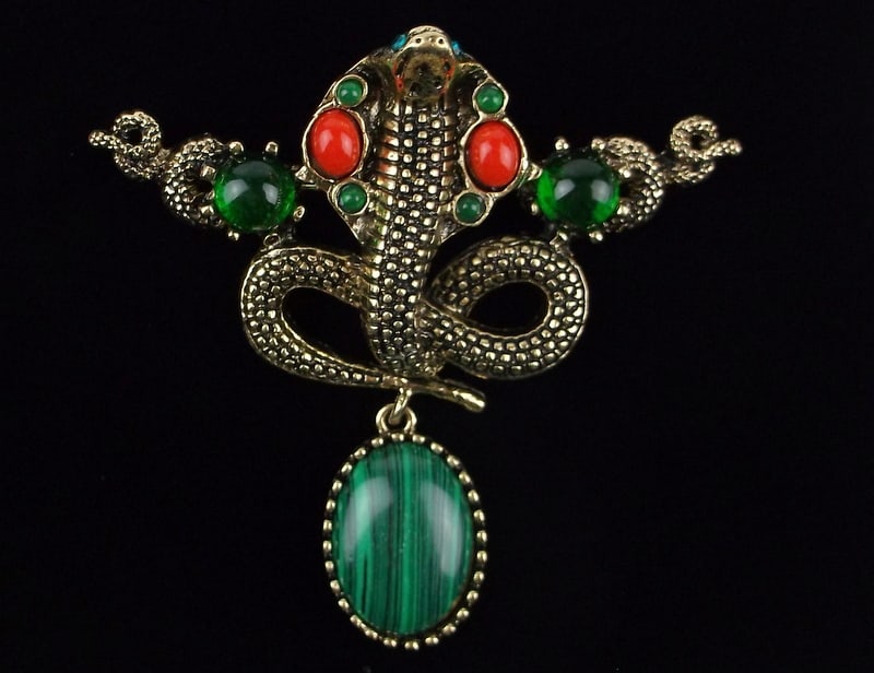 Big Mint Enameled Jelly Belly Rhinestone Cobra Snake Brooch: Mint Condition, In Like New Condition, Perfect