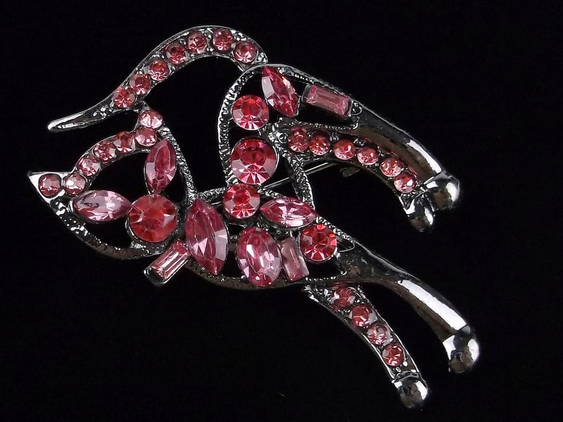 Mint Enameled Rhinestone Cat Brooch (1 of 2)