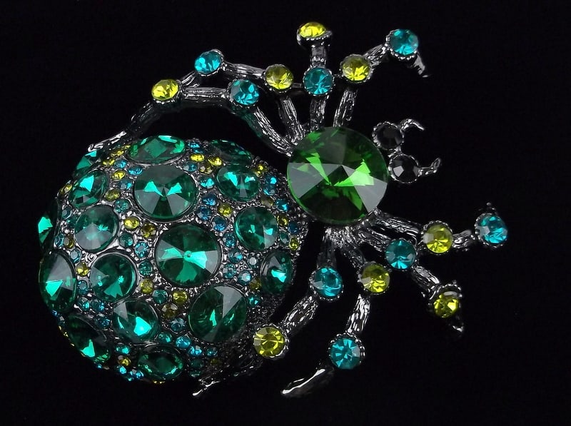 Big Mint Enameled Rhinestone Spider Brooch (1 of 2)