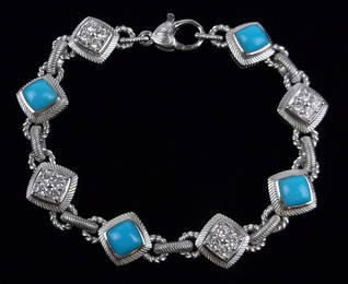 New Judith Ripka Sterling Silver Turquoise Bracelet 8.25" Heavy Thick