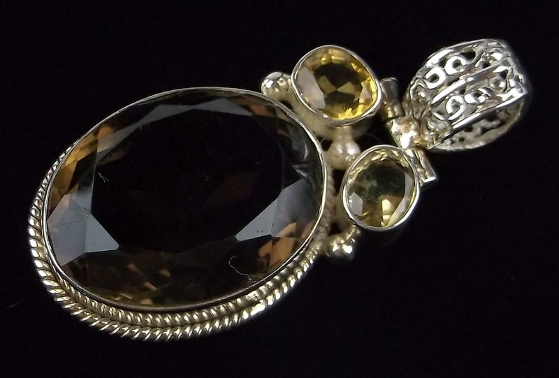New Heavy Boxed Designer Sterling Silver Citrine Pendant: Solid Sterling Silver Guaranteed, in Brand New Never Worn Condition.