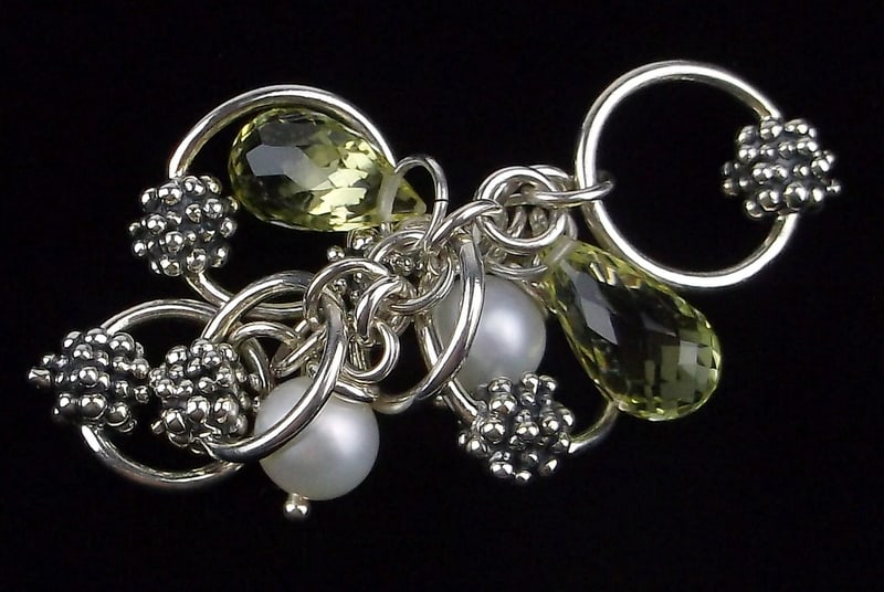 New Designer Sterling Silver Citrine Pearl Drop Pendant: Solid Sterling Silver Guaranteed, in Brand New Never Worn Condition.