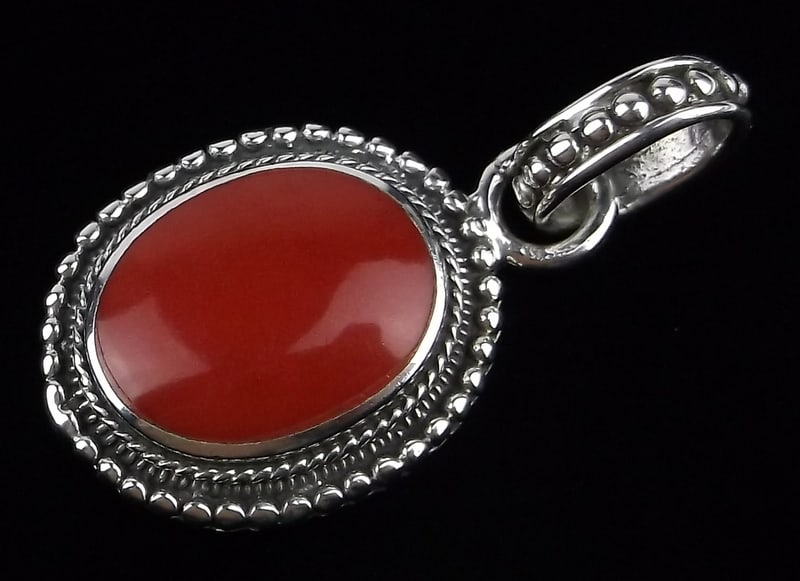 Mint Vintage Sterling Silver Red Coral Pendant Big Bale (1 of 3)
