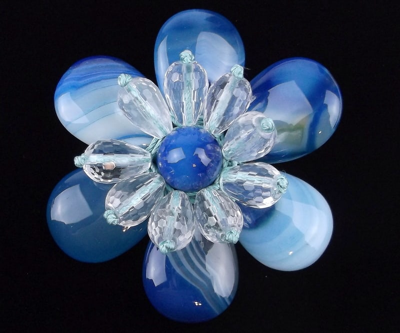 New Big Designer Healing Blue Agate Flower Pendant: new condition