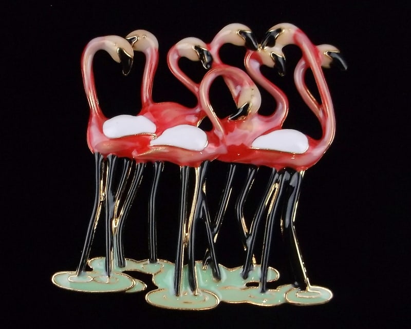 Mint Enameled Flamingo Bird Brooch: Mint Condition, In Like New Condition, Perfect