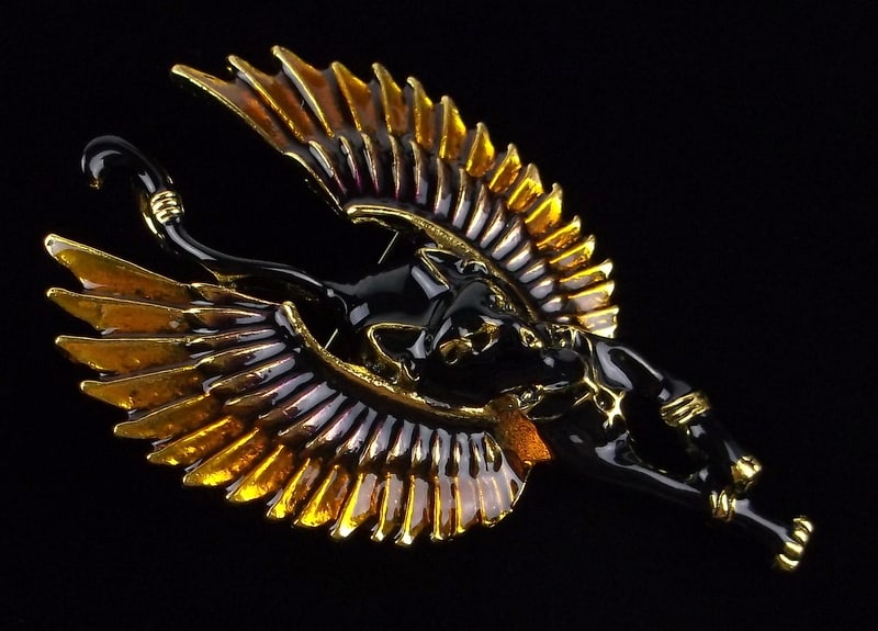 Mint Enameled Egyptian Bastet Winged Cat Brooch: Mint Condition, In Like New Condition, Perfect