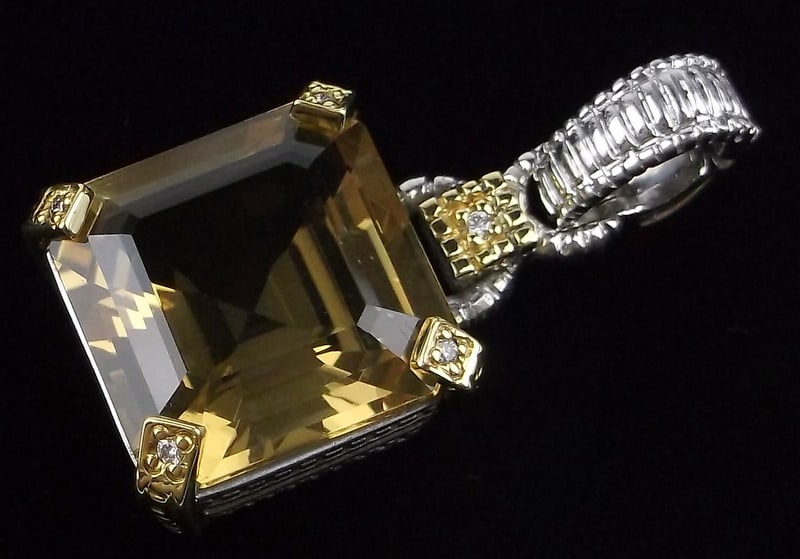 New Judith Ripka Sterling Silver 18kt Gold Citrine Diamond Pendant (1 of 4)