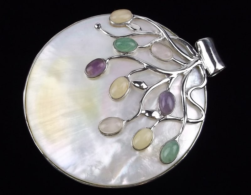 New Big Designer Sterling Silver Jade MOP Pendant (1 of 3)