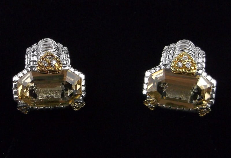 New Judith Ripka Sterling Silver 18kt Gold Citrine Diamond Earrings (1 of 4)