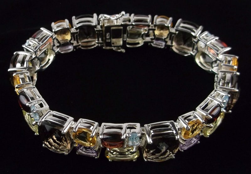 New Boxed Big Sterling Silver Multi Gem Tennis Bracelet 7.5" (1 of 6)