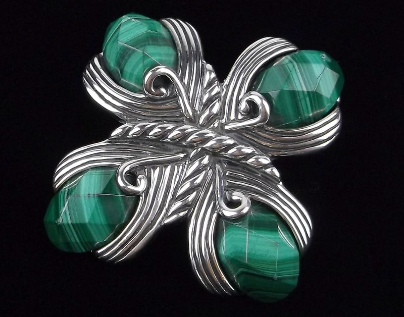 New Boxed Carolyn Pollack Sterling Silver Malachite Brooch Pend: Solid Sterling Silver Guaranteed, in Brand New Never Worn Condition.