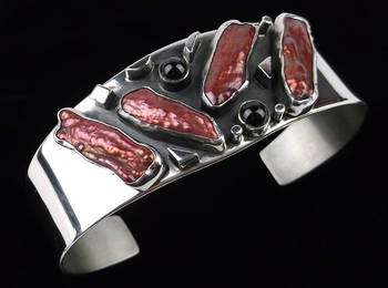 New Boxed Desert Rose Sterling Garnet Cuff Bracelet 8" Jay King
