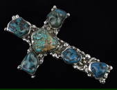 GIANT 1960s Navajo Lin Billah Sterling Turquoise Cross Pendant