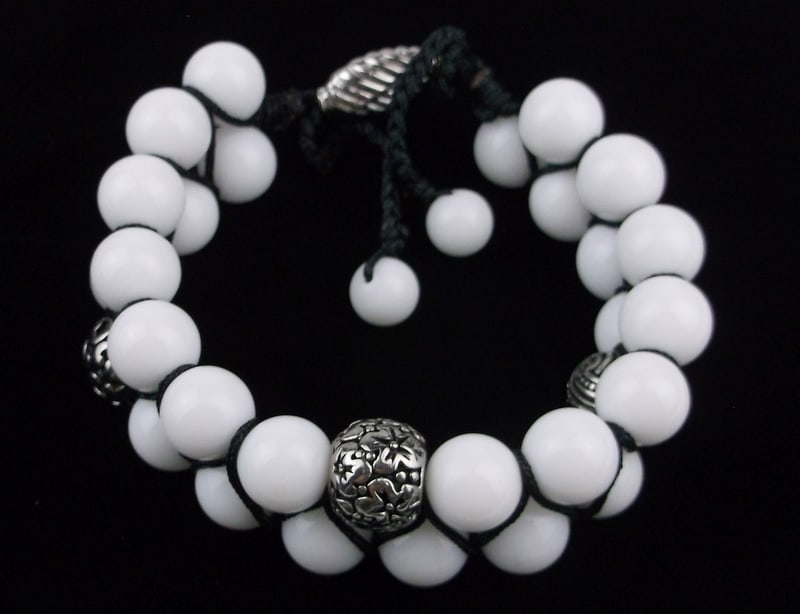 New Healing White Jade Temple Bracelet 6-10" Adjustable: new condition