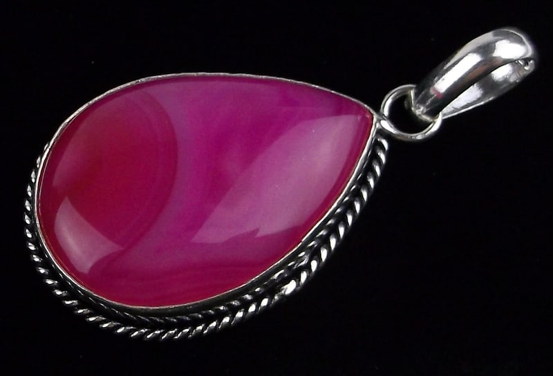 New Sterling Silver Big Pink Agate Pendant (1 of 3)