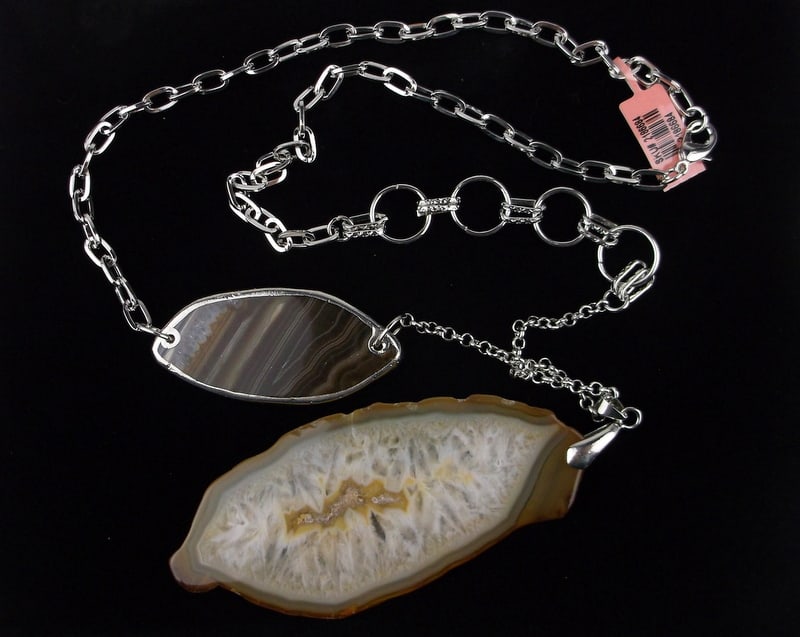 New Tagged Double Agate Geode Slice Necklace 26" Healing (1 of 3)